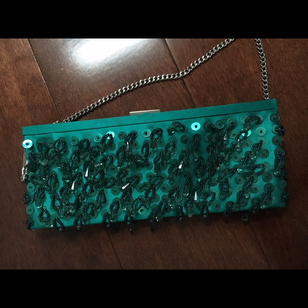 Banana Republic emerald green sequin beaded clutch bag